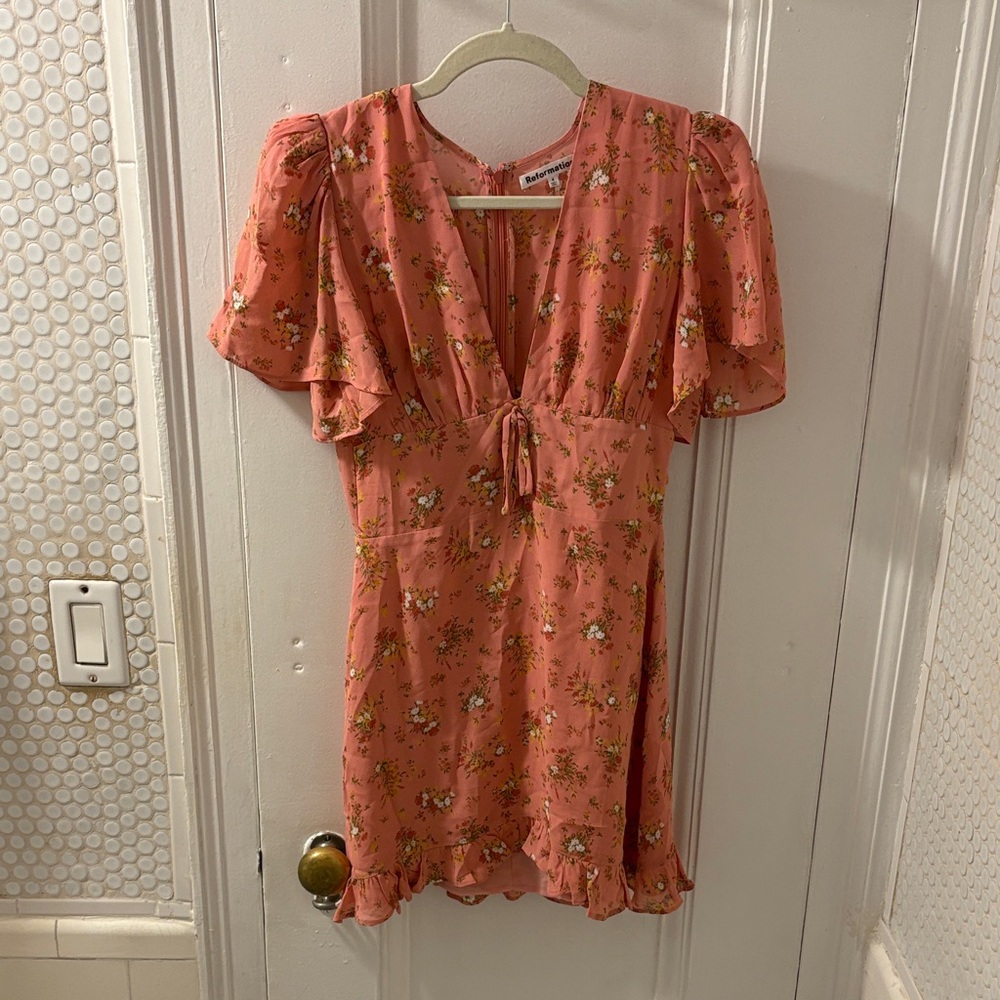 Reformation Coral Pink Floral Mini Dress